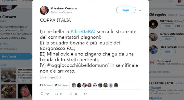 L’onorevole Massimo Corsaro su Twitter: “Mihajlovic è uno zingaro”