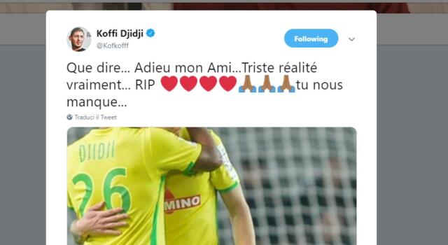 Emiliano Sala, da Djidji a Falque: i messaggi di cordoglio per la scomparsa dell’argentino