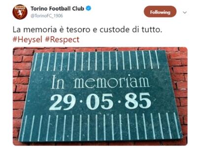 Il Toro ricorda le vittime dell’Heysel: “La memoria è tesoro e custode di tutto”