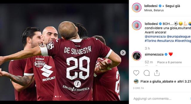 Torino, le reazioni sui social: Rincon pensa al Wolves, Zaza e De Silvestri “esultano così”