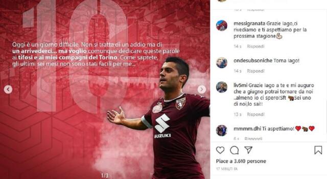 Iago Falque saluta il Torino: “Non si tratta di un addio ma è un arrivederci”