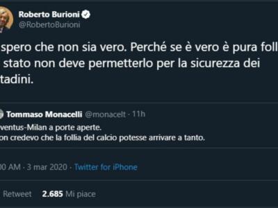 Burioni su Juve-Milan: “Porte aperte pura follia. Lo Stato non deve permetterlo”