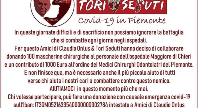 Dal Toro Club “Tori Seduti” mascherine e donazioni per aiutare nella lotta al coronavirus