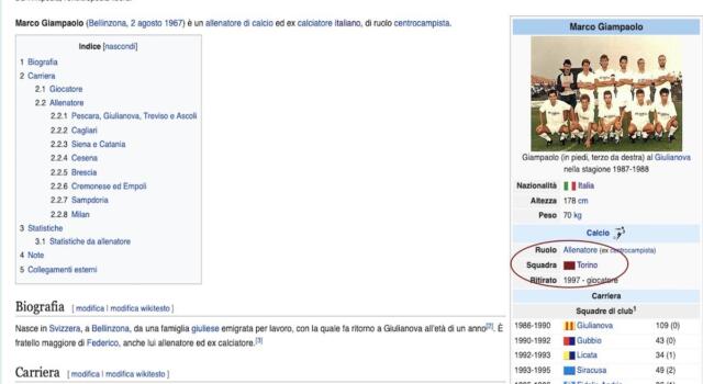 Per Wikipedia Giampaolo è già il nuovo tecnico del Toro
