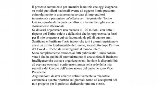 Ferrero smentisce: “Non faccio parte della cordata che vuole il Torino”