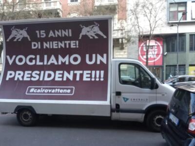 “15 anni di niente! Vogliamo un presidente”. Un altro camion vela per contestare Cairo