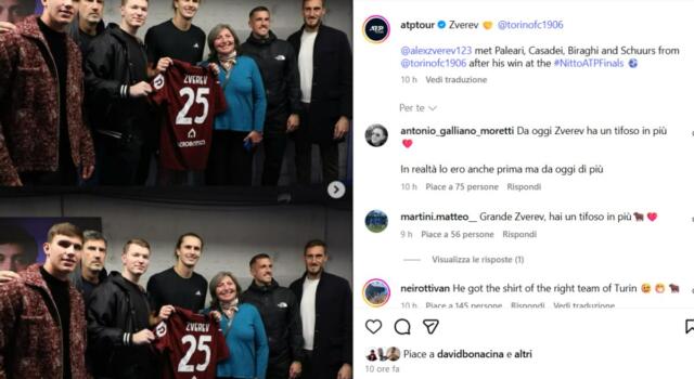 Zverev in granata: il regalo dei giocatori del Torino alle ATP Finals