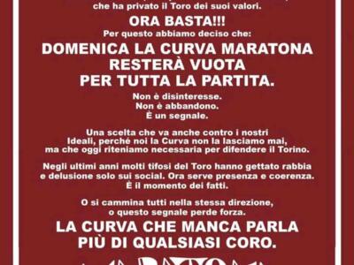 La Maratona annuncia lo sciopero del tifo: “Domenica Curva vuota”
