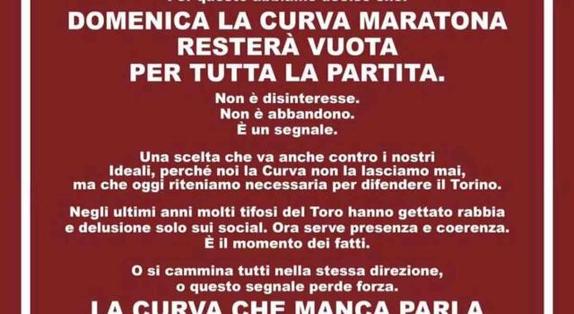 La Maratona annuncia lo sciopero del tifo: “Domenica Curva vuota”