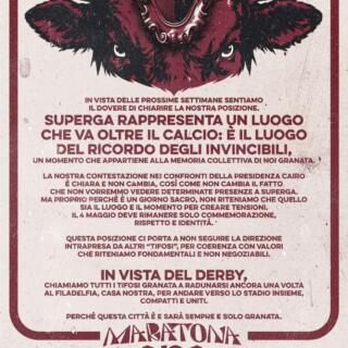 La Maratona: “Contestiamo Cairo ma il 4 maggio è sacro”