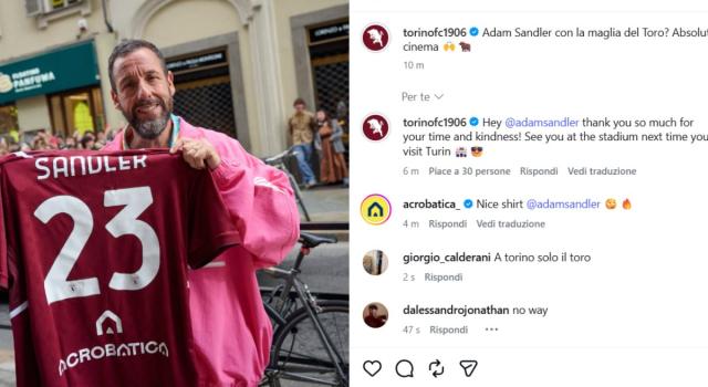 Hollywood granata: Adam Sandler con la maglia del Toro