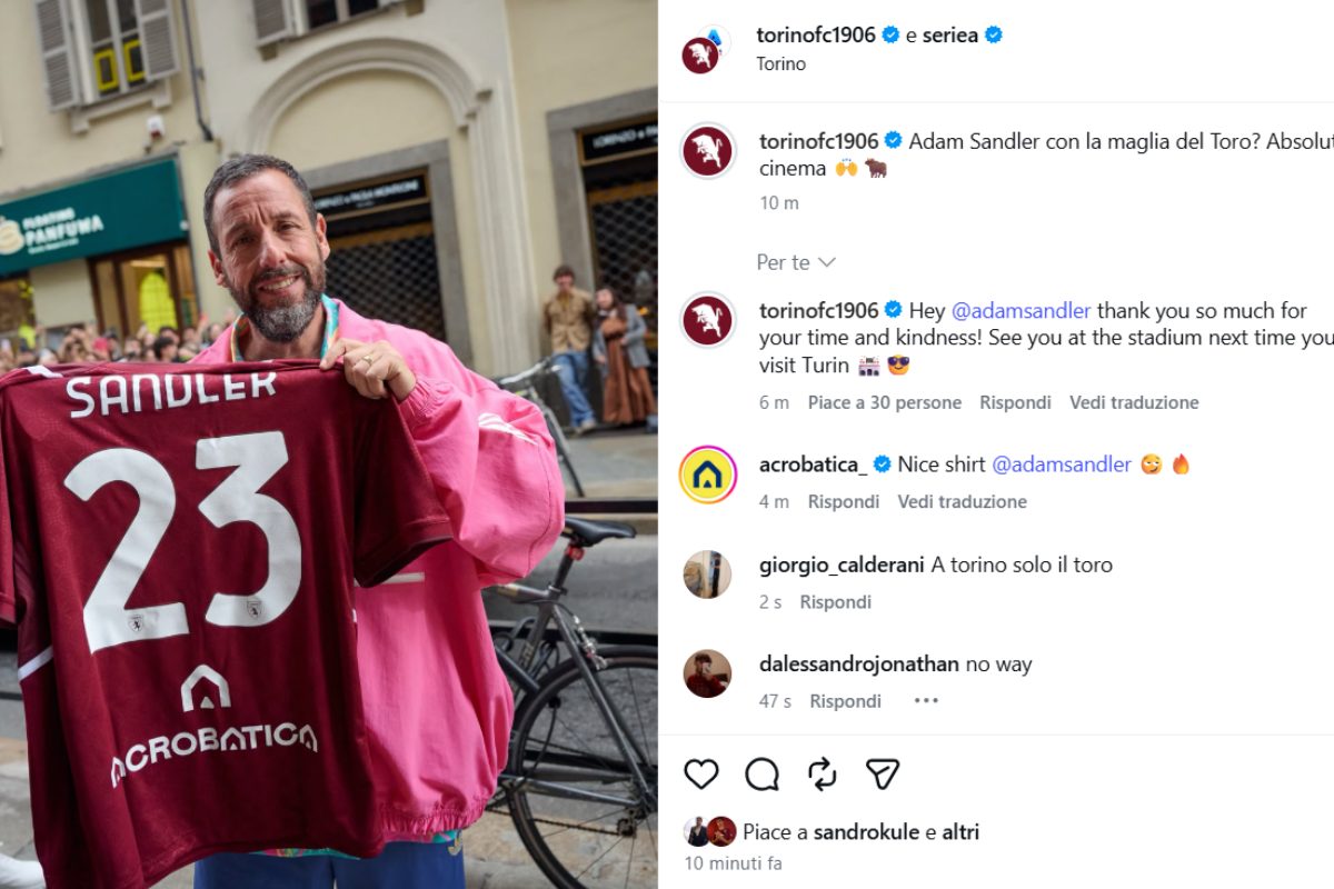 Hollywood granata: Adam Sandler con la maglia del Toro